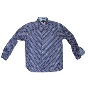 Tommy Hilfiger 100% Cotton 80s 2 ply fabric Multicolor Striped Button Up Sz M